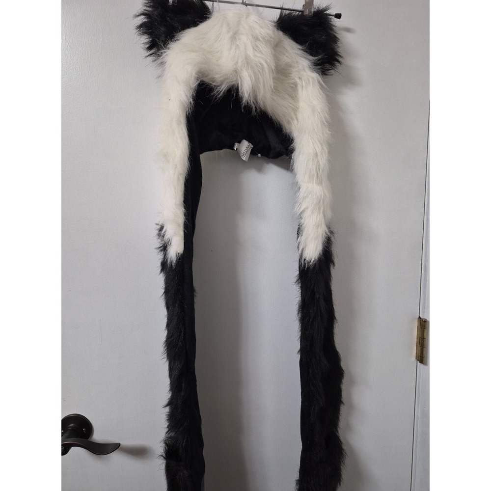 Fhillnuo Panda Hat and Scarf w Paw Prints  Pockets Black  White One Size Cosplay